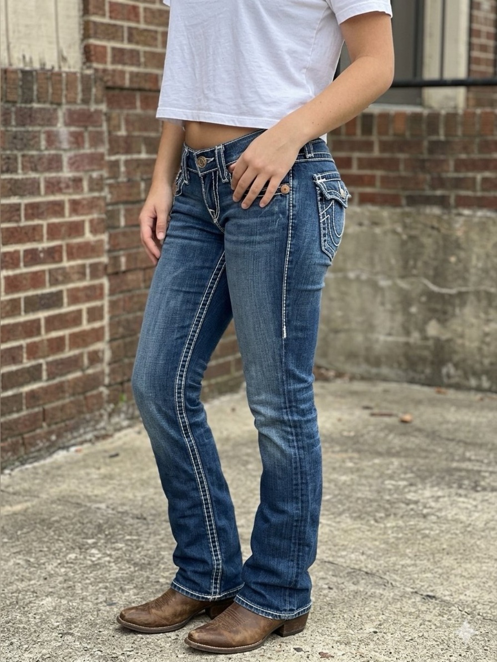 True Religion Women's Medium Dark Blue Bootcut Jeans “Super T” or “Big T”